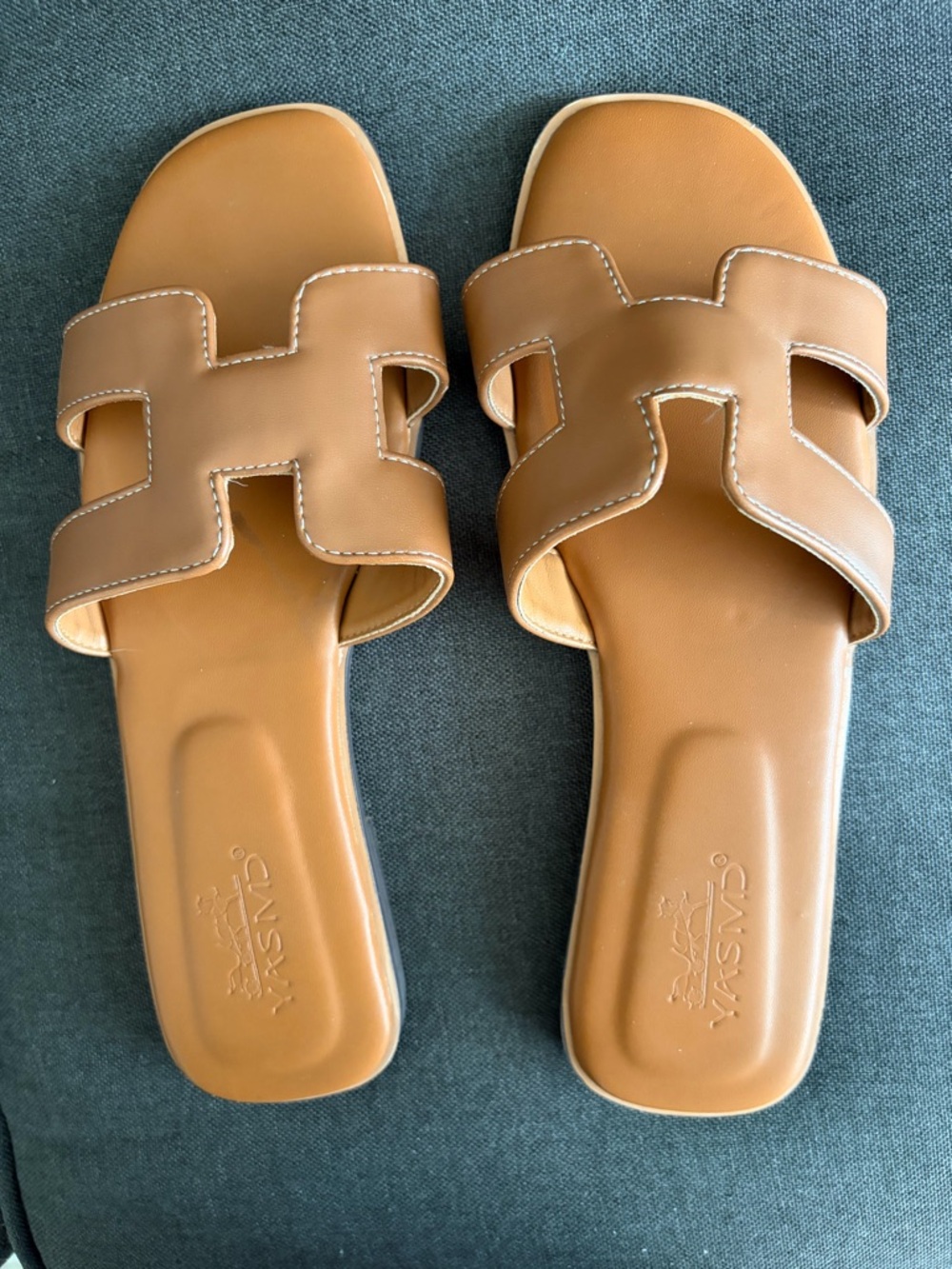 Women’s Tan Slide Sandals with H-Cut Strap